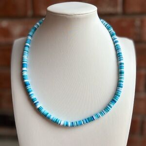 Handmade Blue Clay Beaded Necklace